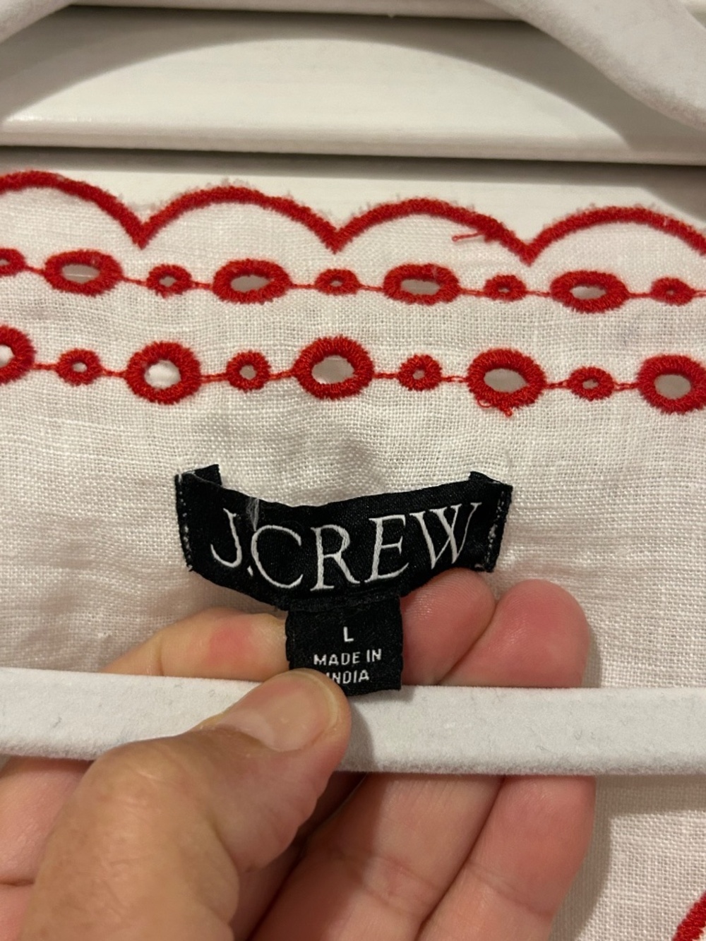 J. Crew Bungalow Red Embroidered White Linen Tunic. Women's Size Large - Picture 6 of 16